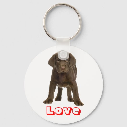 Cute Puppy Dog Love Chocolate Labrador Retriever Sleutelhanger (Voorkant)