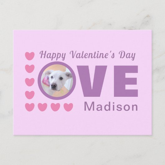 Cute Puppy Dog Love Hearts Valentijnsdag Lavender Briefkaart (Voorkant)