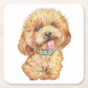 Cute Puppy Dog Mam Gifts Waterverf Abriot Poodle Kartonnen Onderzetters