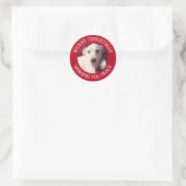 Cute Puppy Dog Merry Christmas Peace Red Ronde Sticker (Tas)
