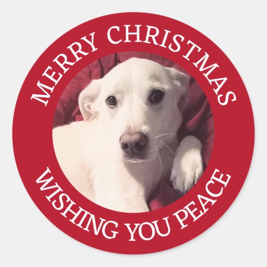 Cute Puppy Dog Merry Christmas Peace Red Ronde Sticker (Voorkant)