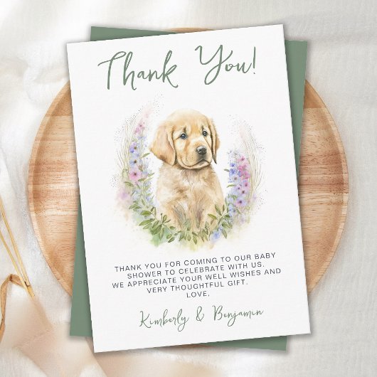 Cute Puppy Dog Modern Sage Green Baby shower Bedankkaart