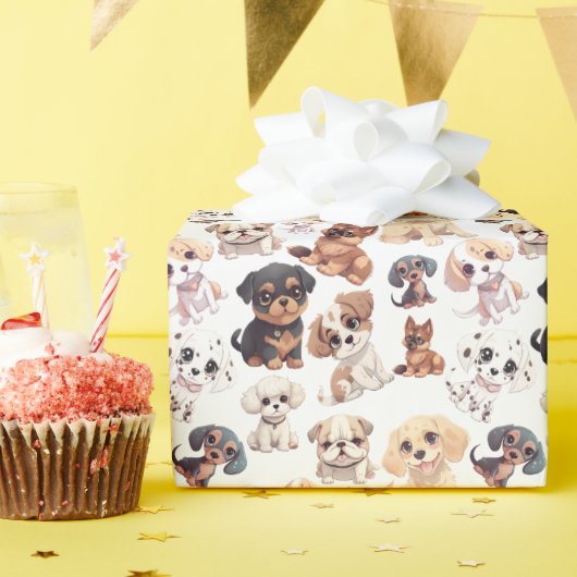 Cute Puppy Dog Patroon Cadeaupapier (Verjaardagsfeest)