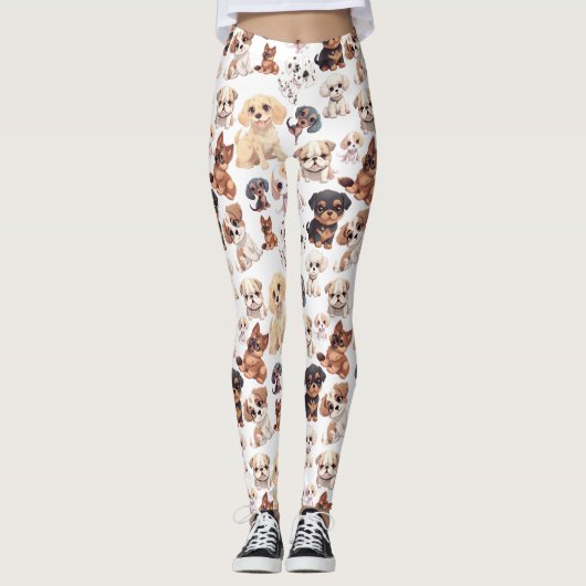 Cute Puppy Dog Patroon Leggings (Voorkant)