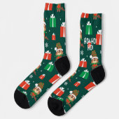 Cute Puppy Dog Pattern Green and Red Kerstmis Sokken (Links)
