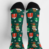 Cute Puppy Dog Pattern Green and Red Kerstmis Sokken (Top)