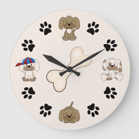 Cute Puppy Dog, Paw Prints and Bone Boys Grote Klok (Voorkant)