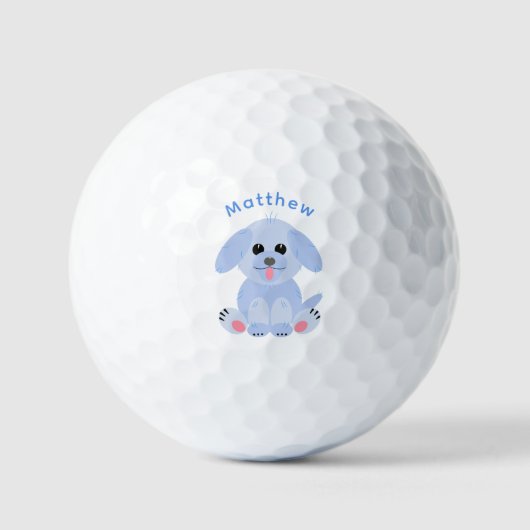 Cute Puppy Dog Persoonlijke Cartoon Blauwe Pastel Golfballen (Voorkant)