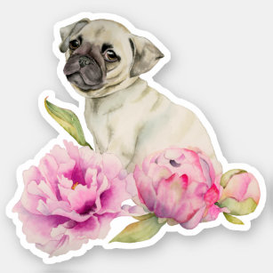 Cute Puppy Dog Pink Floral Sticker