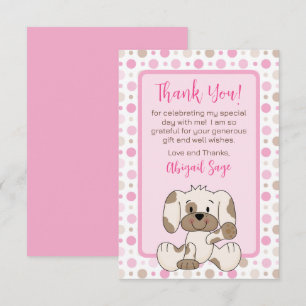 Cute Puppy Dog Pink Pok Baby shower Bedankkaart