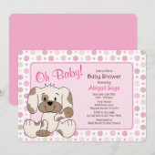 Cute Puppy Dog Pink Pok Baby shower Kaart (Voorkant / Achterkant)