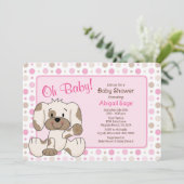 Cute Puppy Dog Pink Pok Baby shower Kaart (Staand voorkant)