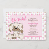 Cute Puppy Dog Pink Pok Baby shower Kaart (Voorkant)