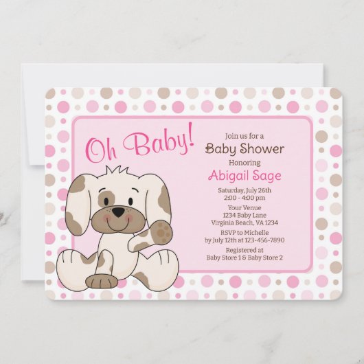 Cute Puppy Dog Pink Pok Baby shower Kaart (Voorkant)