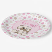 Cute Puppy Dog Pink Pok Baby shower Papieren Bordje (Gekanteld)