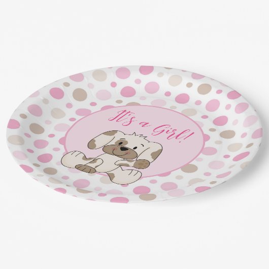 Cute Puppy Dog Pink Pok Baby shower Papieren Bordje (Gekanteld)