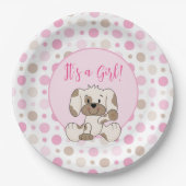 Cute Puppy Dog Pink Pok Baby shower Papieren Bordje (Voorkant)