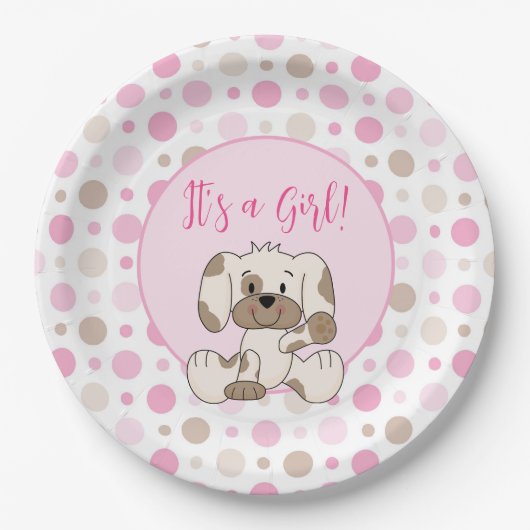 Cute Puppy Dog Pink Pok Baby shower Papieren Bordje (Voorkant)