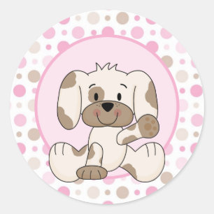 Cute Puppy Dog Pink Pok Baby shower Ronde Sticker