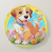 Cute Puppy Dog Rond Kussen (Achterkant)