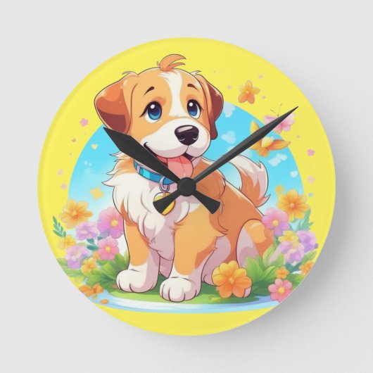 Cute Puppy Dog Ronde Klok (Voorkant)