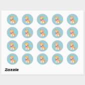 Cute Puppy Dog Shiba Inu on Blue Ronde Sticker (Vel)