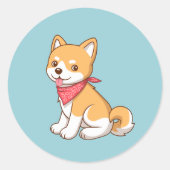 Cute Puppy Dog Shiba Inu on Blue Ronde Sticker (Voorkant)