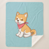 Cute Puppy Dog Shiba Inu on Blue Sherpa Deken (Voorkant)