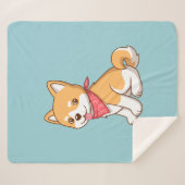 Cute Puppy Dog Shiba Inu on Blue Sherpa Deken (Voorkant (horizontaal))