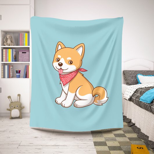 Cute Puppy Dog Shiba Inu on Blue Sherpa Deken