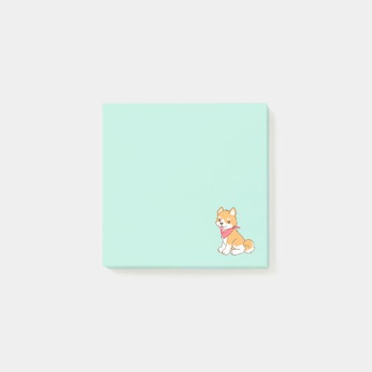 Cute Puppy Dog Shiba Inu on Green Post-it® Notes (Voorkant)