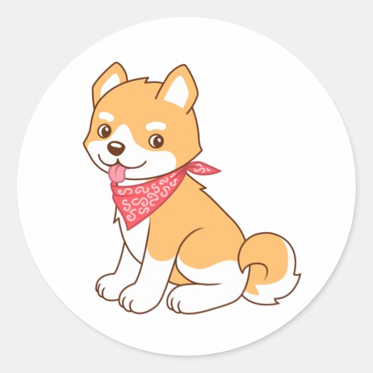 Cute Puppy Dog Shiba Inu Ronde Sticker (Voorkant)