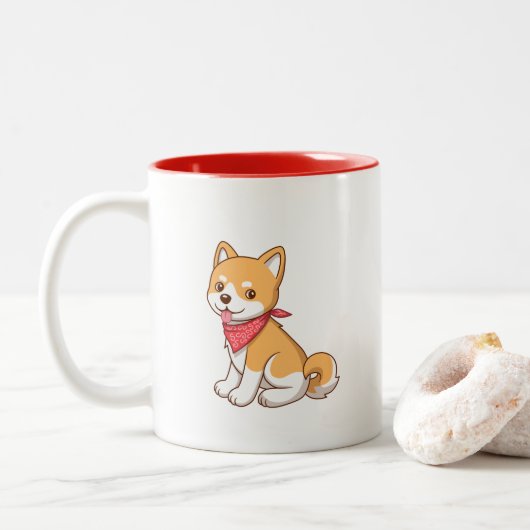 Cute Puppy Dog Shiba Inu Tweekleurige Koffiemok (Met donut)