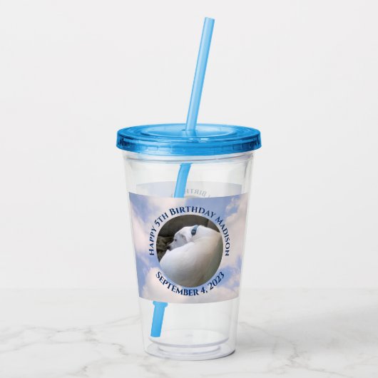 Cute Puppy Dog Sleeping Blue Sky 5th Birthday Acryl Drinkbeker (Achterkant)