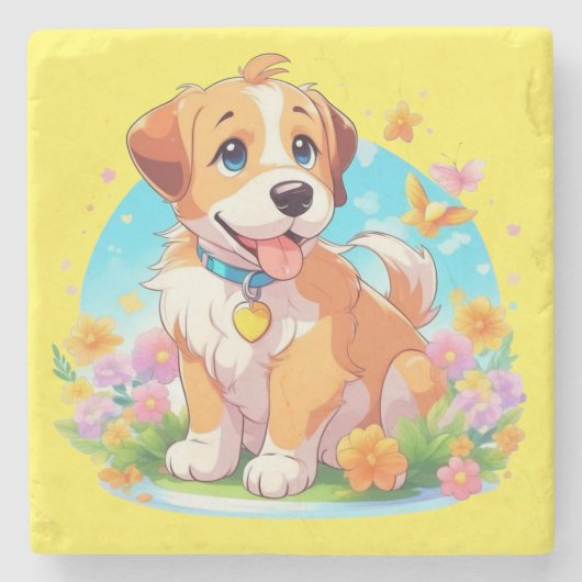 Cute Puppy Dog Stenen Onderzetter (Voorkant)