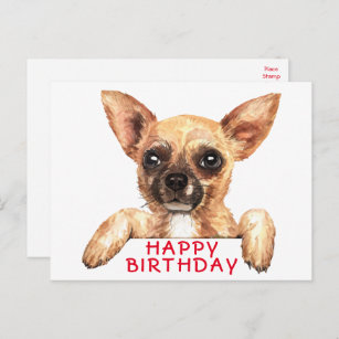 Cute Puppy Dog Waterverf Chihuahua Birthday Briefkaart
