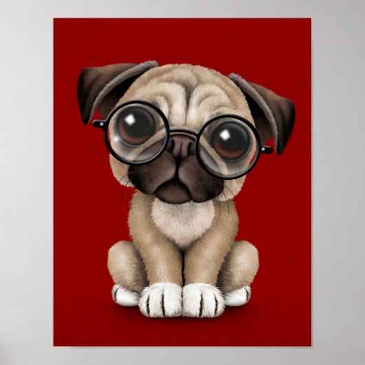 Cute Puppy Dog Wearading Glasses, Red Poster (Voorkant)