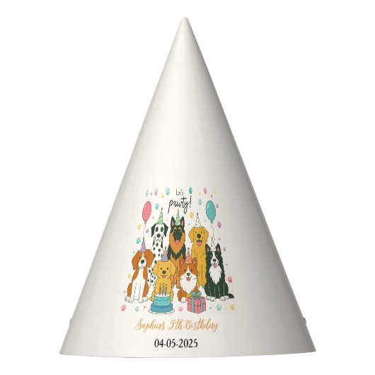 Cute Puppy Dogs Boy 5th Birthday Party Feesthoedjes (Voorkant)