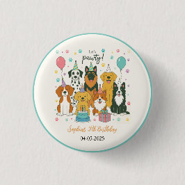 Cute Puppy Dogs Boy 5th Birthday Party Ronde Button 3,2 Cm