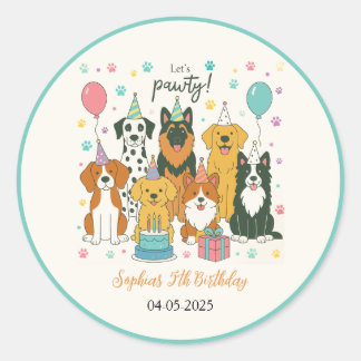 Cute Puppy Dogs Boy 5th Birthday Party Ronde Sticker