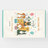 Cute Puppy Dogs Boy 5th Birthday Party Spandoek (Horizontaal)
