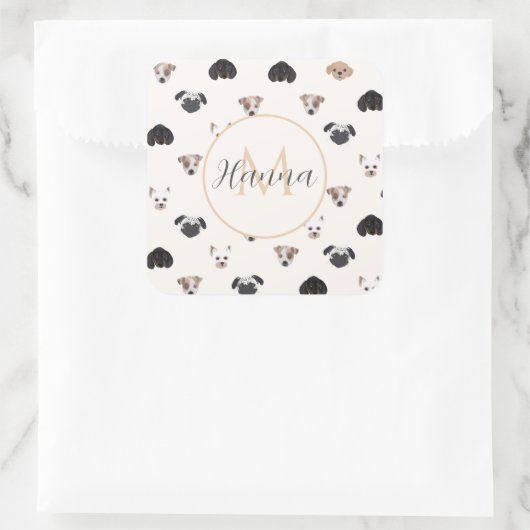 Cute Puppy Dogs Illustratie Vierkante Sticker (Tas)