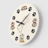 Cute Puppy Dogs, Paw Prints and Bone Grote Klok (Hoek)