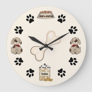 Cute Puppy Dogs, Paw Prints and Bone Grote Klok