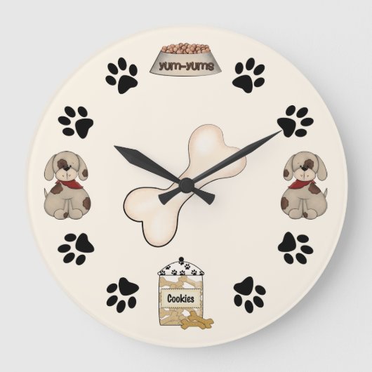 Cute Puppy Dogs, Paw Prints and Bone Grote Klok (Voorkant)