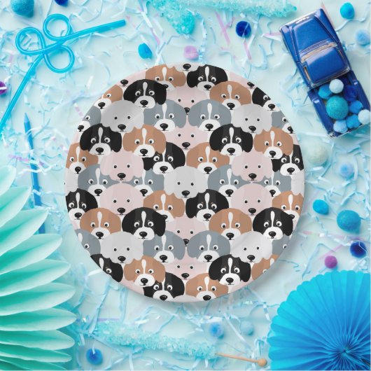 Cute Puppy Dogs roze Black Illustratie Papieren Bordje (Feest)