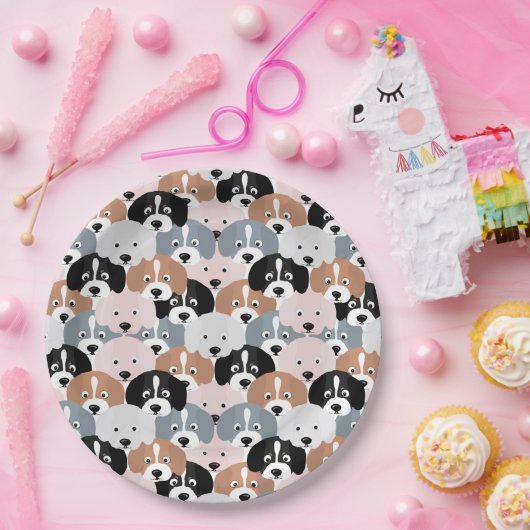 Cute Puppy Dogs roze Black Illustratie Papieren Bordje