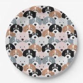 Cute Puppy Dogs roze Black Illustratie Papieren Bordje (Voorkant)