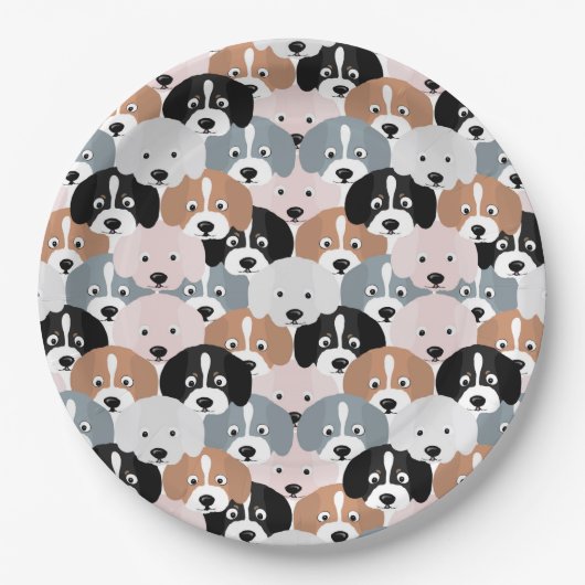 Cute Puppy Dogs roze Black Illustratie Papieren Bordje (Voorkant)