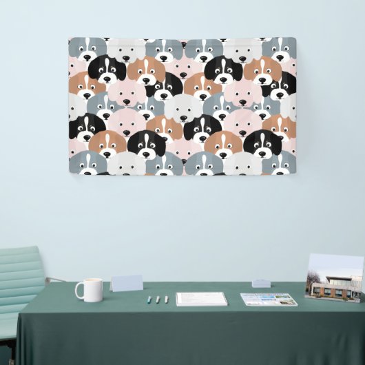 Cute Puppy Dogs roze Black Illustratie Spandoek (Beurs)